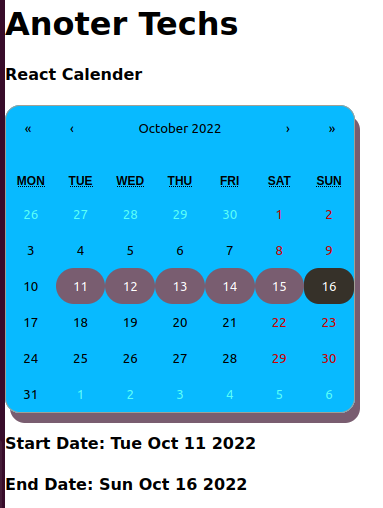 Date Range in React Calender